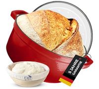 OTTIA Casserole en fonte de qualité supérieure, 3 couches d'émail, accessoires (panier de fermentation, protection contre la chaleur, pinceau, livre de recettes électroniques) 26 cm grand format 5