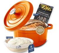 Ottia Marmite en fonte avec panier de fermentation - 26 cm - Cocotte en émail - 26 cm - Four hollandais - Moule à pain - Cocotte avec couvercle - Convient également pour induction - Distributeur de