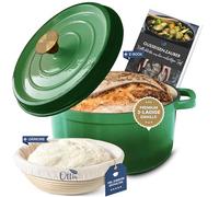 Ottia Marmite en fonte avec panier de fermentation - 26 cm - Cocotte en émail - 26 cm - Four hollandais - Moule à pain - Cocotte avec couvercle - Convient également pour induction - Distributeur de