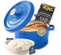 Ottia Marmite en fonte avec panier de fermentation - Casserole en émail de 26 cm - Moule à pain idéal - Cocotte avec couvercle et picots aromatiques - Convient également pour l'induction