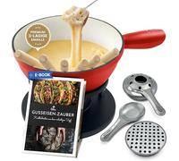 Ottia Set à fondue en fonte pour 2, 3, 4, 5, 6 personnes, émail 3 couches, sans substances nocives, 10 pièces avec brûleur, fourchettes et livre de recettes, set à fondue au fromage, fondue à la