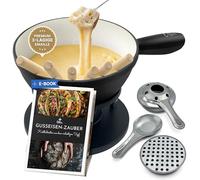 Ottia Set à fondue en fonte pour 2, 3, 4, 5, 6 personnes, émail 3 couches, sans substances nocives, 10 pièces avec brûleur, fourchettes et livre de recettes, set à fondue au fromage, fondue à la