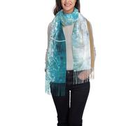 OTTKGGA Belle écharpe à pompons imprimé vagues de l'océan pour femme châle d'hiver long enveloppé doux chaud mode voyage bureau mariage, Noir , taille unique
