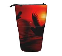 OTTKGGA Bird Love Heart Art Trousse à crayons télescopique avec fermeture éclair portable pour l'école, le bureau, les étudiants, Noir , Taille unique