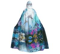 OTTKGGA Blue Ocean Cape à capuche pour adulte Motif poissons sous-marins Décoration de fête Robe de sorcière vampires Halloween Noël Cosplay Costume