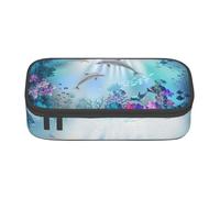 OTTKGGA Blue Ocean Trousse à crayons avec fermeture éclair Grande capacité Motif poissons sous-marins Pour l'école, le bureau, les voyages, Noir , Taille unique, Valise