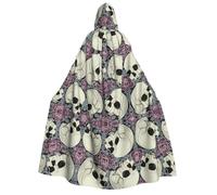 OTTKGGA Cape à capuche pour adulte avec tête de mort et fleurs - Décoration de fête - Costume de sorcière vampires pour Halloween, Noël, cosplay