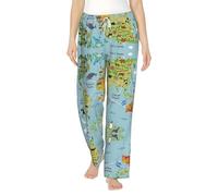 OTTKGGA Carte du monde. Pantalon de pyjama en flanelle pour femme avec poches et cordon de serrage réglable, doux pour la peau, décontracté, Noir , M