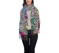 OTTKGGA Écharpe à pompons pour femme avec imprimé zèbre - Long châle d'hiver - Doux et chaud - Tendance - Pour voyage, bureau, mariage, Noir , Taille unique
