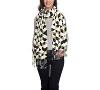 OTTKGGA Fashion Modern Black White Gold Triangles Printed Tassel Scarf Women Shawl Winter Long Wrapped Soft Warm Fashion Travel Office Wedding, Noir , taille unique