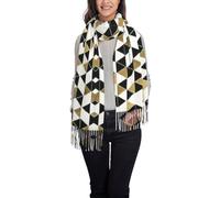 OTTKGGA Fashion Modern Black White Gold Triangles Printed Tassel Scarf Women Shawl Winter Long Wrapped Soft Warm Fashion Travel Office Wedding, Noir , taille unique