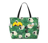 OTTKGGA Mouton mignon dessin animé grande capacité plage voyage sac multi poches avec fermeture éclair sac fourre-tout étanche piscine vacances gym, Noir , Taille unique