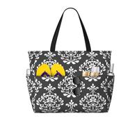OTTKGGA Sac de voyage de plage de grande capacité avec fermeture éclair et motif damassé, imperméable, pour la piscine, les vacances, la salle de sport, Noir , Taille unique