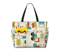 OTTKGGA Sac de voyage moderne du milieu du siècle de grande capacité, multi-poches avec fermeture éclair, étanche, piscine, vacances, salle de sport, Noir , Taille unique