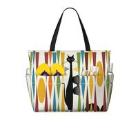 OTTKGGA Sac de voyage multi-poches avec fermeture éclair Motif chat art moderne du milieu du siècle Sac fourre-tout étanche Piscine Vacances Gym, Noir , Taille unique