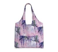 OTTKGGA Sac fourre-tout en toile avec fleurs de glycine aux couleurs de rêve - Grande capacité - Pour le shopping, le travail, les voyages - Utilisation quotidienne, Noir , Taille unique
