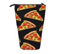 OTTKGGA Tasty Pizza Trousse télescopique avec fermeture éclair Portable pour l'école, le bureau, les étudiants, Noir , Taille unique