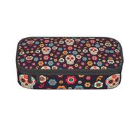 OTTKGGA Trousse à crayons avec fermeture éclair - Grande capacité - Motif crânes en sucre - Pour l'école, le bureau, les voyages, Noir , Taille unique, Valise