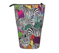 OTTKGGA Trousse à crayons télescopique avec fermeture éclair - Motif zébré - Portable - Pour l'école, le bureau, les étudiants, Noir , Taille unique