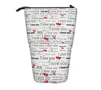 OTTKGGA Trousse à crayons télescopique avec inscription « I Love You Words with Hearts » - Avec fermeture éclair - Portable - Pour l'école, le bureau, les étudiants, Noir , Taille unique