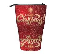 OTTKGGA Trousse télescopique avec fermeture éclair « Merry Christmas Too » - Portable - Pour l'école, le bureau, les étudiants, Noir , Taille unique