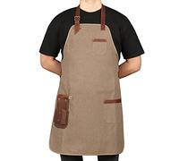 Otto Angelino Tablier de Cuisine en Cuir véritable et Toile avec Poches à Outils (Beige, Adulte)