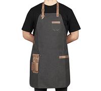 Otto Angelino Tablier de Cuisine en Cuir véritable et Toile avec Poches à Outils (Noir, Adulte)