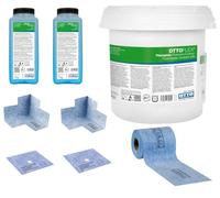 OTTO FLEX Kit d'étanchéité complet avec 12 kg de film liquide et 1 sac de pâte de couleur (10 g) 2 kg d'apprêt 2 manchettes d'étanchéité murales 15 x 15 cm 10 m OTTOFLEX Ruban d'étanchéité pour objets