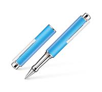 Otto Hutt 001-61990 Stylo à bille, design 05, avec revêtement platine de qualité supérieure et guillochage à carreaux, de couleur bleue, avec mine à gaz M, bleu