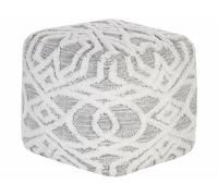 Ottoman Blanc et Gris en Coton 40 x 40 cm Cube à Motif Texturé Décoratif Bhilwar