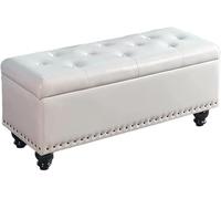 Ottoman de rangement rectangulaire, banc à chaussures à changer, coussin en cuir PU, tabouret de chambre à coucher, tabouret à rivets, décoration de roulement, poids 300 kg, laiteux (taille : 40 x 40