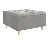 Ottoman de Rangement Velours Gris Claire 80 x 80 x 45 cm avec Pieds Bois | Assise rembourrée capitonnée, compartiment caché spacieux, pieds stables en bois, entretien facile par aspiration, style