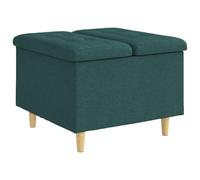Ottoman de rangement Vert foncé 60 x 60 x 45 cm Tissu | Dessus touffeté, pieds en bois, compartiment de rangement caché, utilisation en intérieur, siège ou repose-pieds
