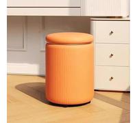 Ottoman Rond avec Rangement, Repose-Pieds en Cuir for canapé, Tabouret de vanité Moderne for Chambre à Coucher, Ottomans rembourrés for Salon(Orange)