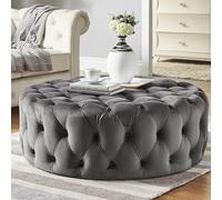 Ottoman Rond capitonné en Velours - Repose-Pieds en Peluche - Banc de Bout de lit - pour Salon, Chambre à Coucher (Couleur : Gris foncé, Taille : 60 x 60 x 40 cm (24 x 24 x 16 pouc