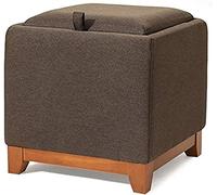 Ottomane carrée en tissu capitonné avec plateau de rangement, pouf cube en bois massif pour salon, chambre à coucher ou bureau