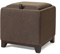 Ottomane carrée en tissu capitonné avec plateau de rangement, pouf cube en bois massif pour salon, chambre à coucher ou bureau