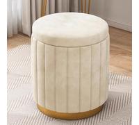Ottomane de rangement élégante en velours rose avec couvercle amovible, repose-pieds rond moderne et base dorée, parfait pour le salon, la chambre, l'entrée et le dortoir, 43,2 x 34 cm
