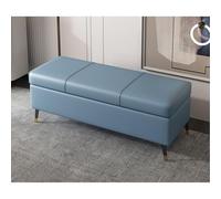 Ottomane de rangement extra long en simili cuir - Bleu 140 cm Élégant meuble d'entrée et banc de salon Coussin en cuir PU parfait pour chambre à coucher et rangement au pied du lit