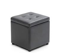 Ottomane de rangement moderne imitation cuir avec couvercle à charnière et repose-pieds Gris foncé Taille L