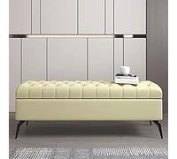 Ottomane de rangement rectangulaire en bois massif avec revêtement en cuir, solution de rangement élégante pour chambre à coucher, salon, 100 x 40 x 45 cm