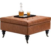 VEVOR Pouf de rangement carré en cuir table basse rembourrée pour salon marron