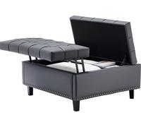VEVOR Pouf de rangement carré en cuir table basse rembourrée pour salon noir