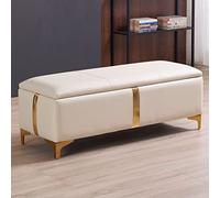 Ottomane rectangulaire en cuir avec pieds en métal - Banc de rangement rembourré bleu foncé et beige pour salon, chambre à coucher, entrée, couloir - 80 x 45 x 42 cm et 60 x 45 x 42 cm