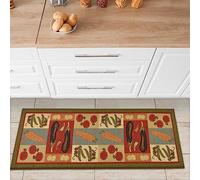 Ottomanson Tapis de couloir avec dos en caoutchouc collection Sara’s Kitchen motif légumes vert olive foncé 50 cm x 150 cm vert olive