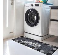 Ottomanson Tapis de couloir collection Laundry bordure à carreaux dos en caoutchouc 50 cm x 150 cm noir