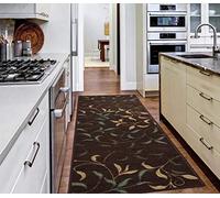 Ottomanson Tapis De couloir Collection Ottohome Dos en Caoutchouc Motif Feuilles Style Contemporain 50 cm x 150 cm Marron