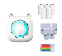 Otueidnsy Mini Imprimante D'éTiquettes Thermiques Imprimante Photo Portable Imprimante à Mauvaise Question avec Papier Thermique + Papier AdhéSif + Stylo Couleur