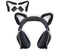otuiaim Kitty Ears Décoratif pour Écouteurs, Universel Cospaly Oreilles Décoration de Chat Mignon, Compatible avec Headsets HyperX Logi etc., Installation avec Sangles de Fixation Réglables, Noir