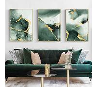 OTURRI Abstrait vert foncé doré Murale Art Toile tableau peinture aquarelle encre affiche Tableaux pour salon intérieur Decoration de la maison 50x70cmx3 sans cadre